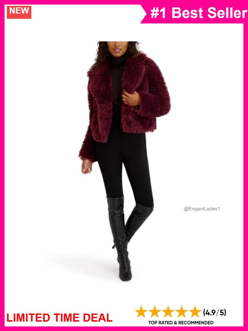 Faux Mongolian Fur Cropped Event Jacket Snap Closure